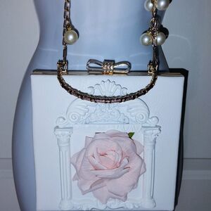 New Fancy Princess Cottagecore Rose Shoulder Bag with Pearl Accents Bow Handle
